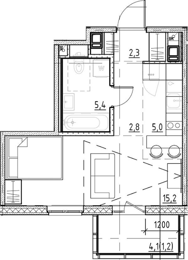 Квартира студия 31.9 м², 2/9 эт., ЖК «Янила Форест»